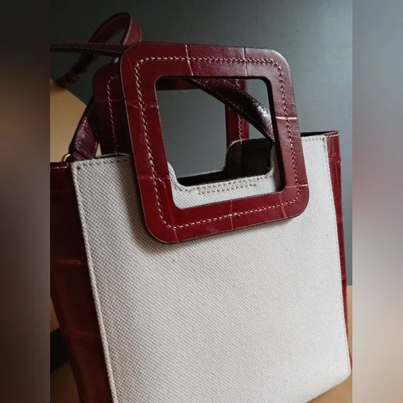 STAUD mini Shirley Bag in Canvas,burgundy Leather Crossbody Bag - Picture 6 of 16